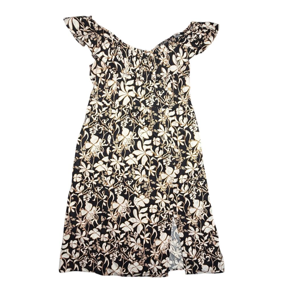 AVA & VIV Floral Off-The-Shoulder Ruffle Maxi Dress Black White Gold XXL